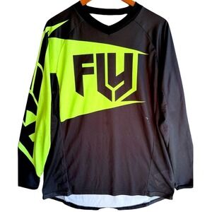 Fly Racing F-16 Motocross Jersey Men's Size L Black Hi-Vis Neon Yellow Mesh